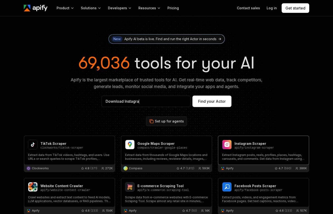 Apify homepage screenshot