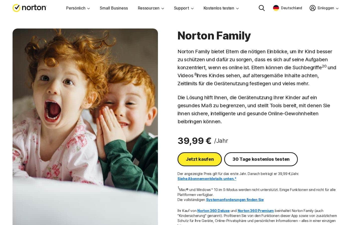ภาพหน้าจอหน้าราคาของ Norton Family