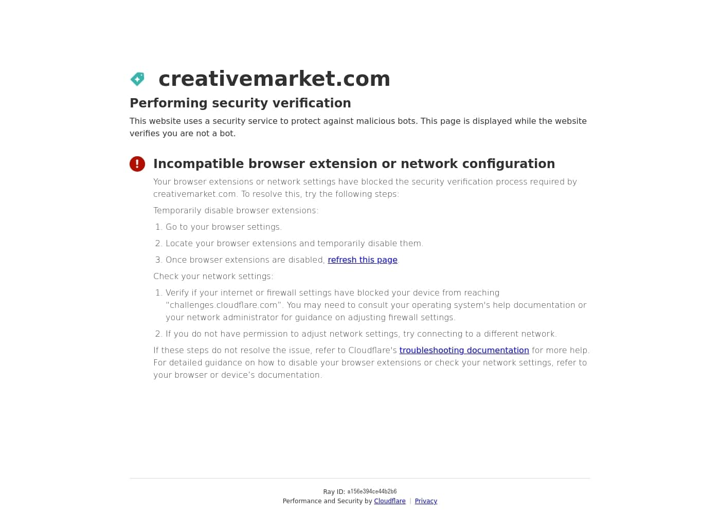 Captura de pantalla de la página de inicio de Creative Market