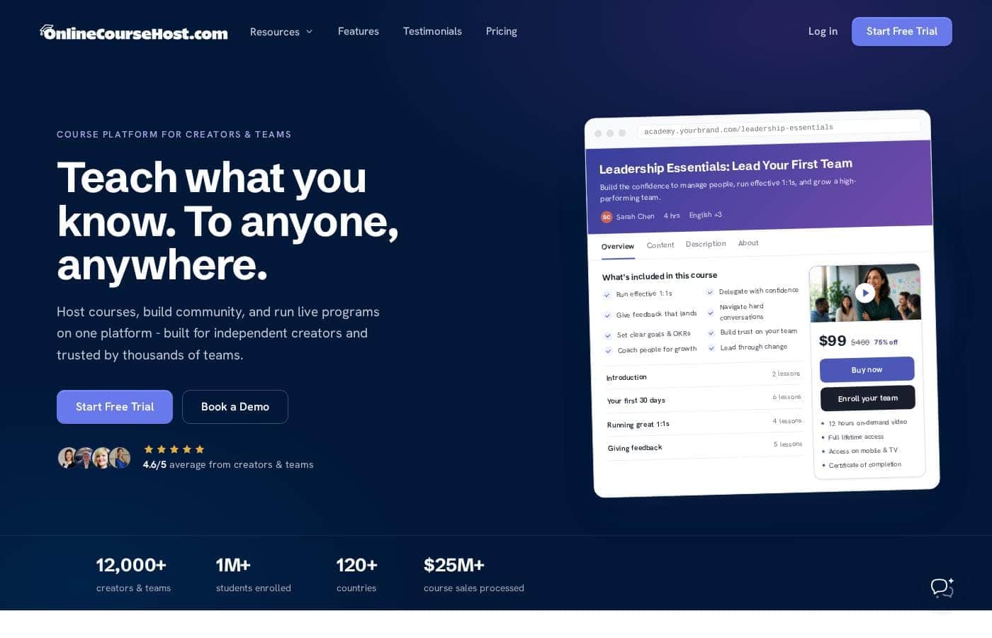 OnlineCourseHost homepage screenshot
