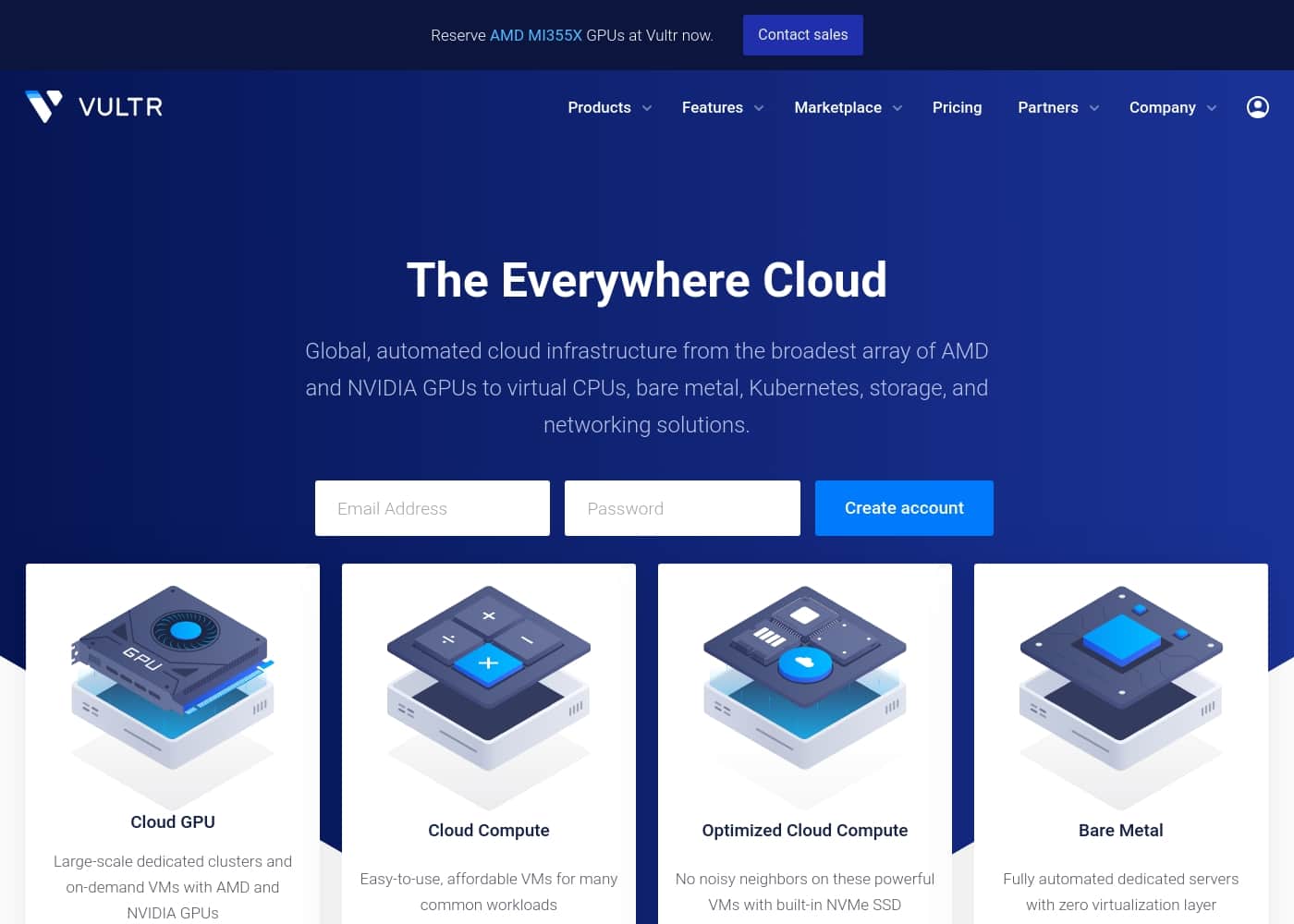 Vultr 홈페이지 스크린샷