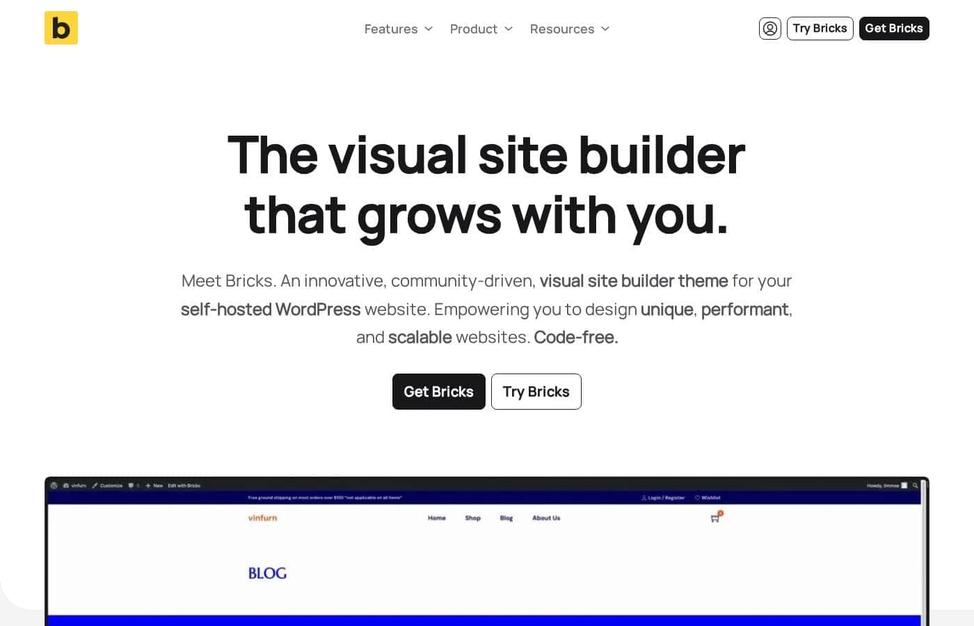 Screenshot della homepage di Bricks