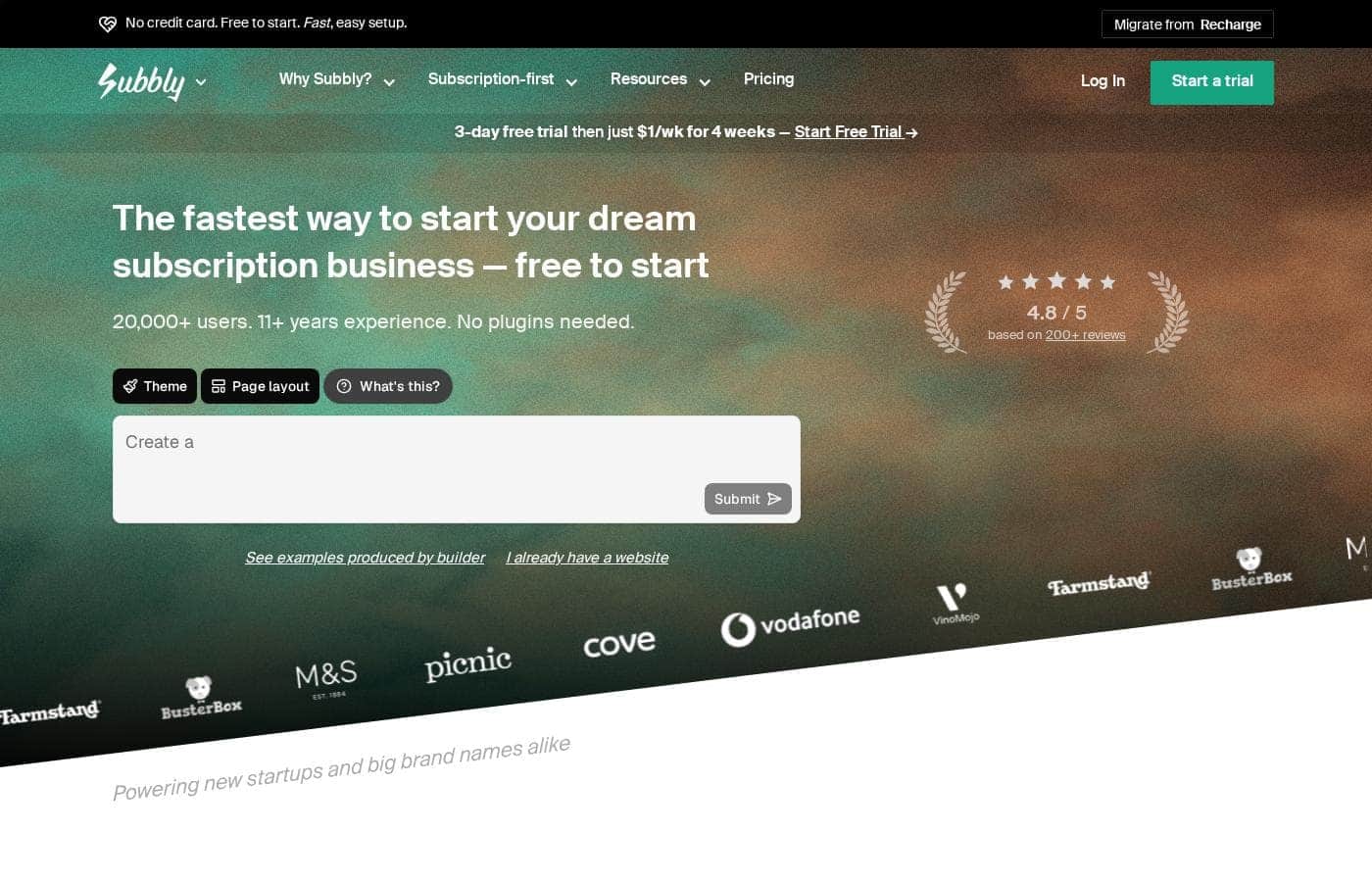 Subbly homepage screenshot