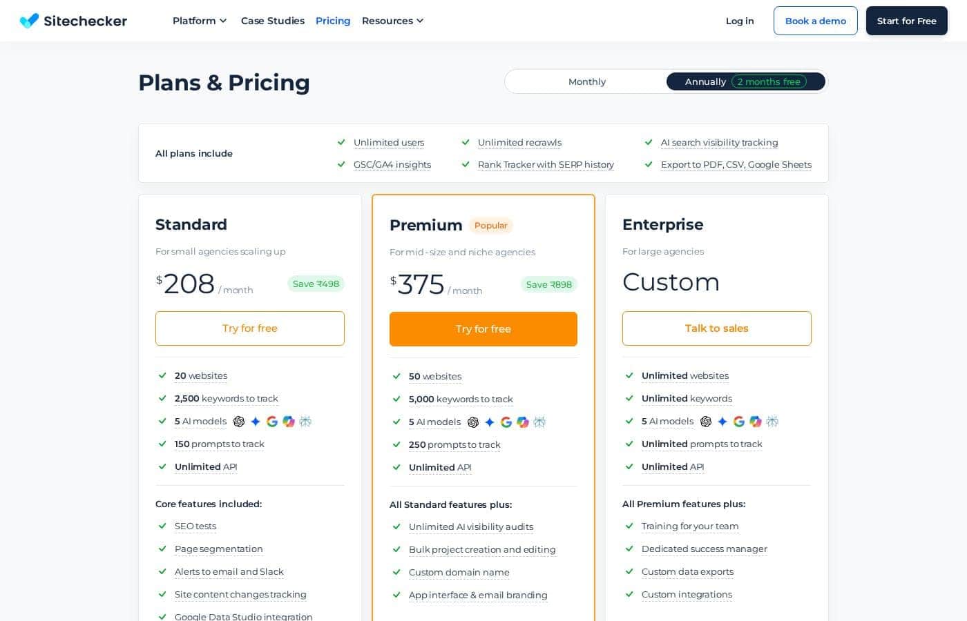 Sitechecker Pro pricing page screenshot