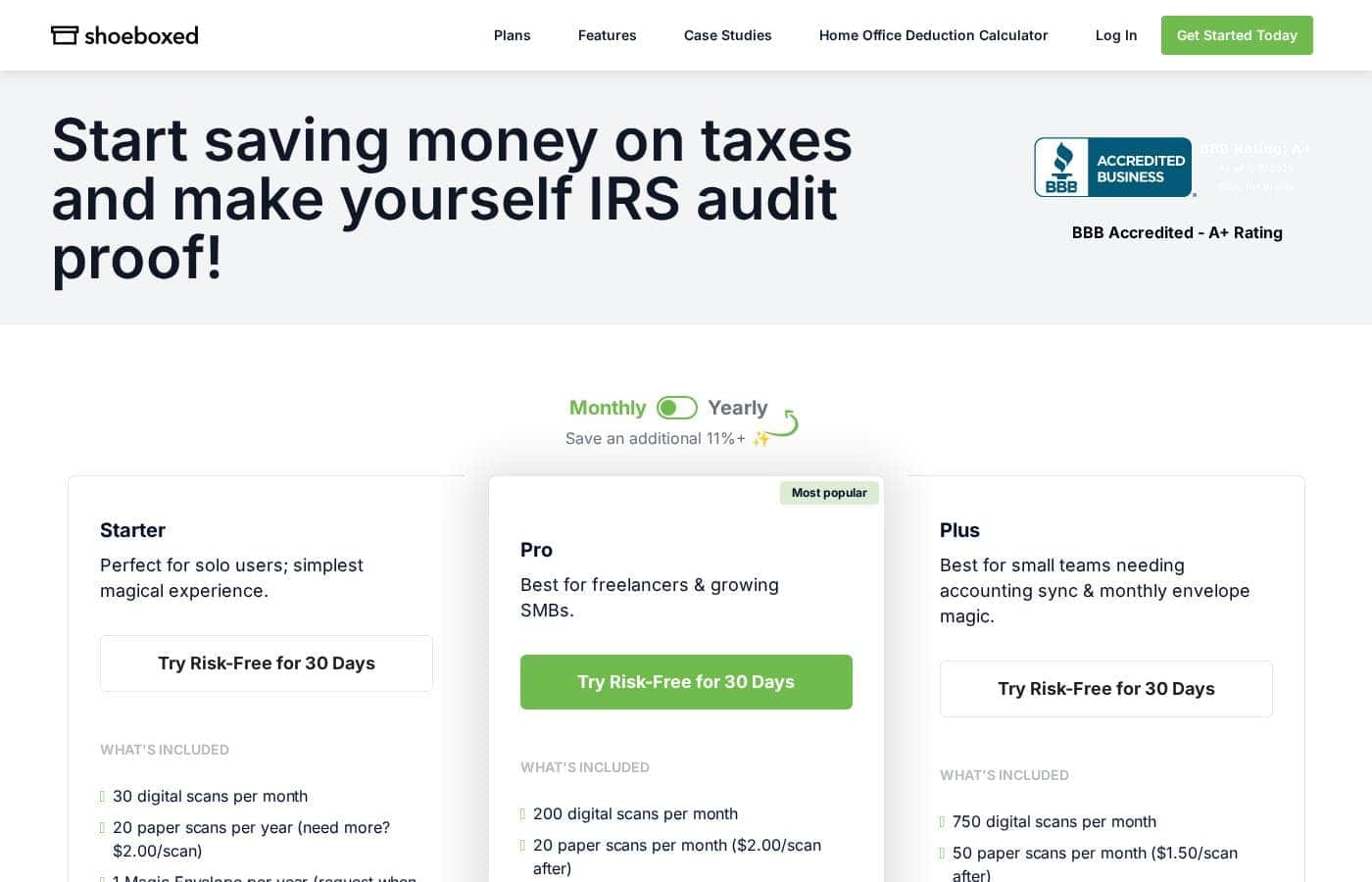 ShoeBoxed pricing page screenshot