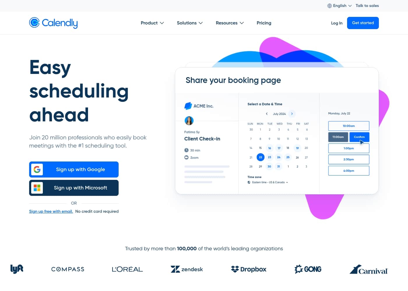 ภาพหน้าจอหลักของ Calendly