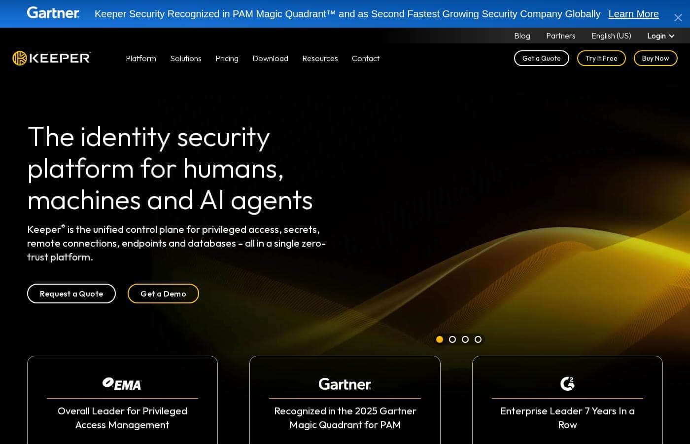 Capture d'écran de la page d'accueil Keeper Security