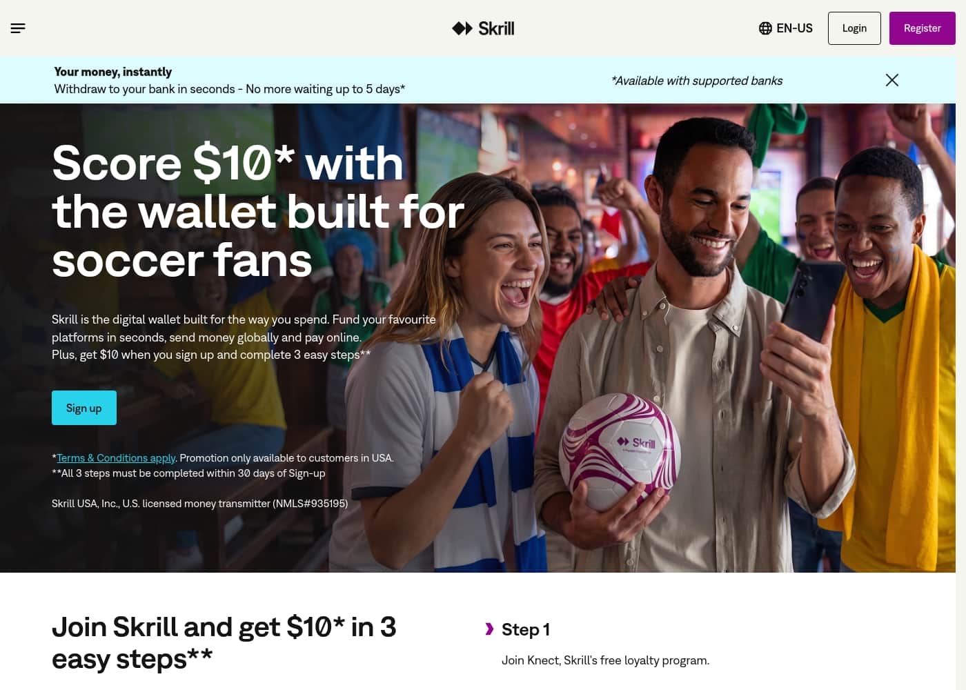Skrill homepage screenshot