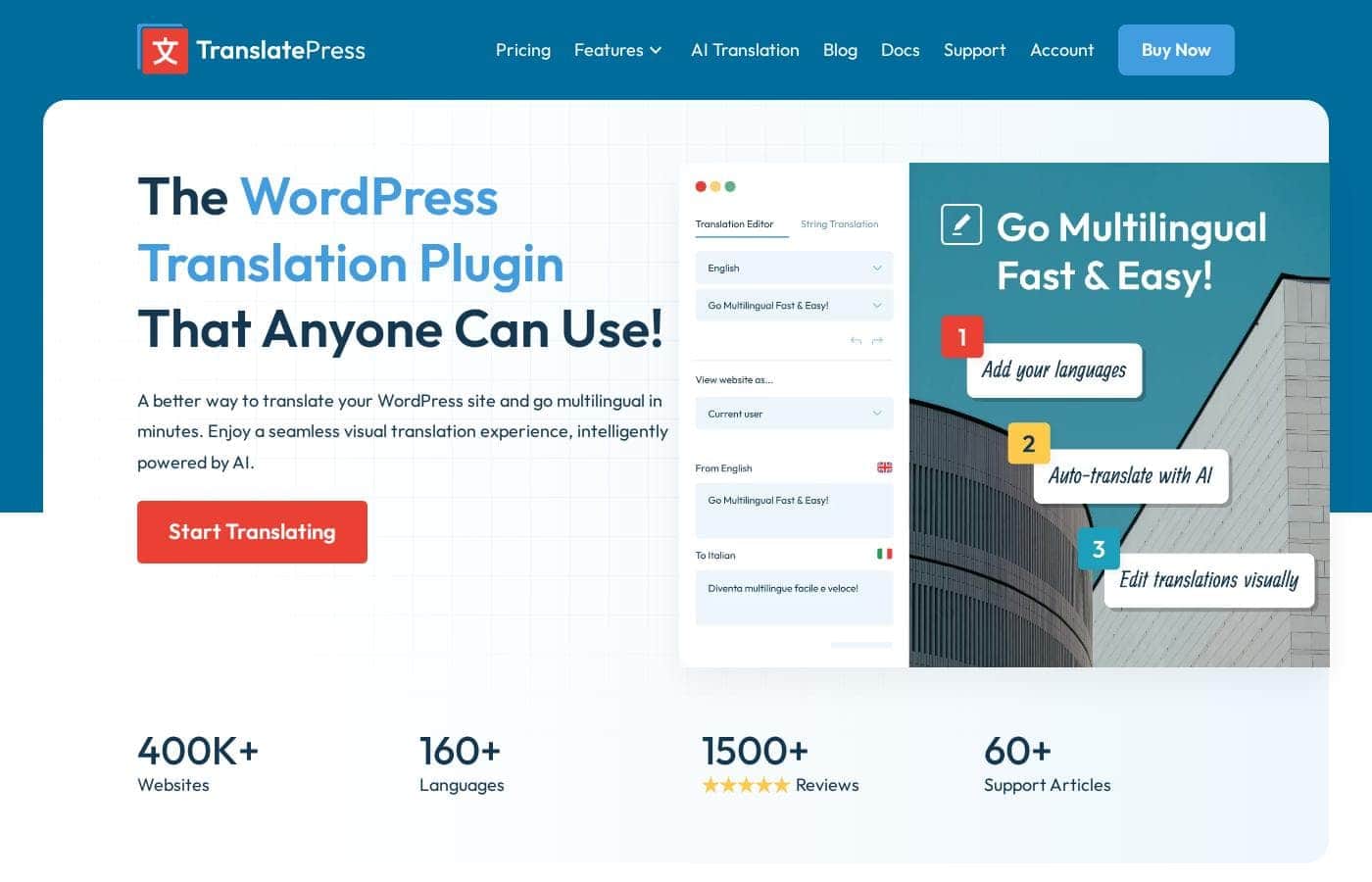 Translatepress homepage screenshot
