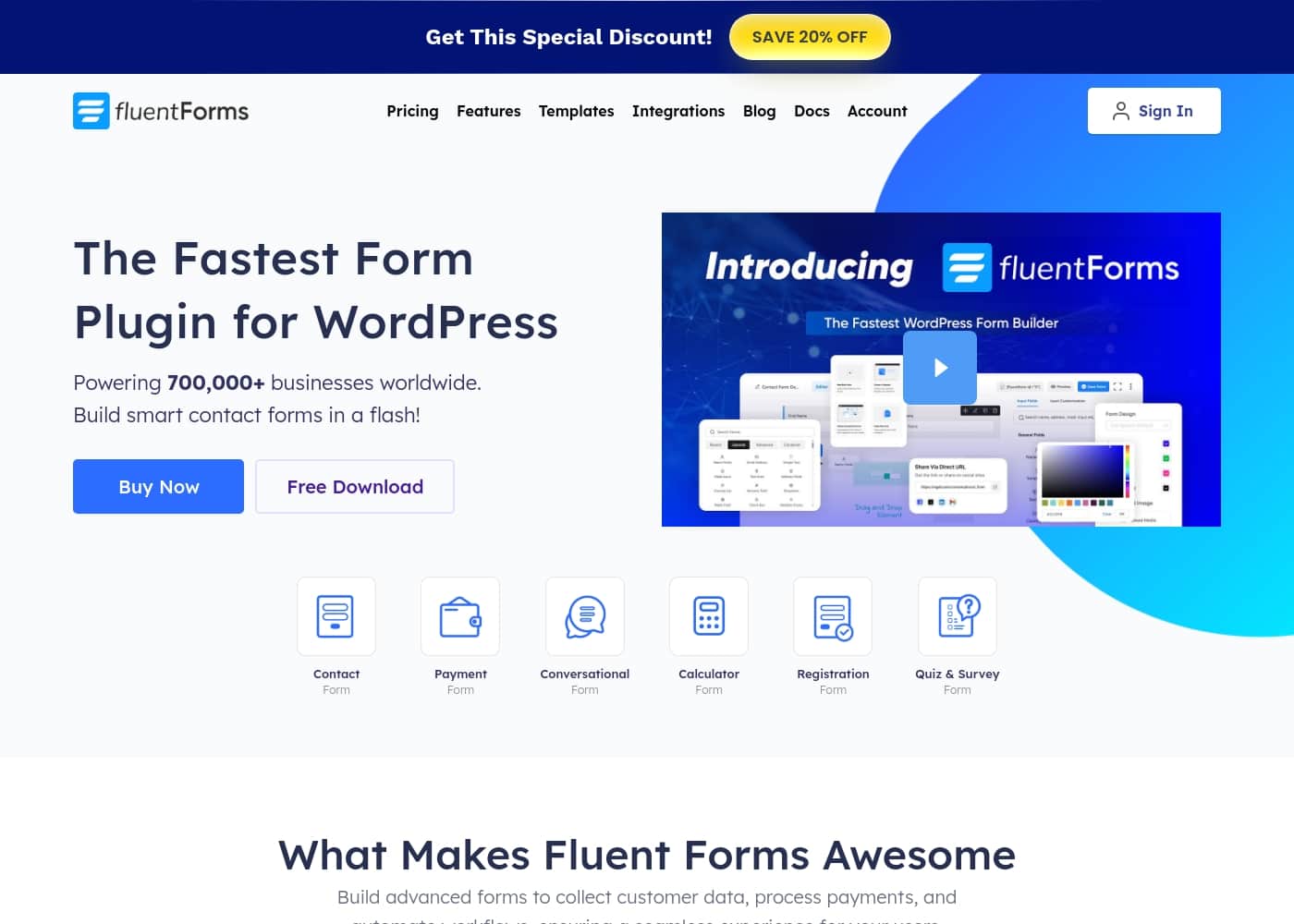 Скриншот главной страницы Fluent Forms