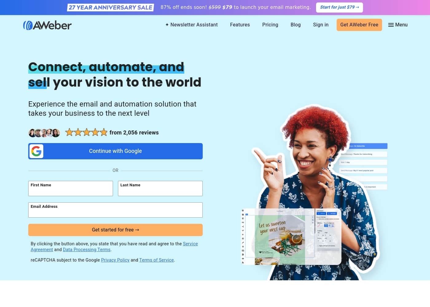 Aweber homepage screenshot