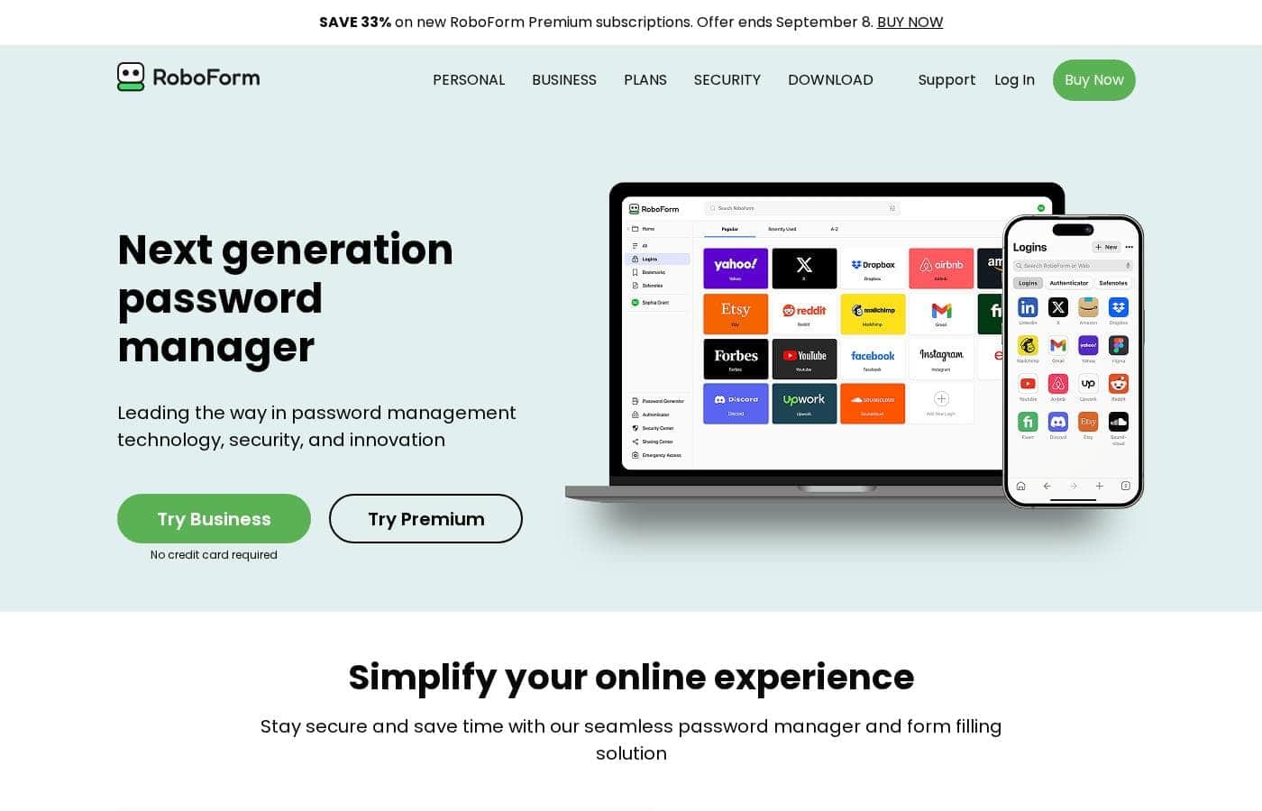 RoboForm homepage screenshot