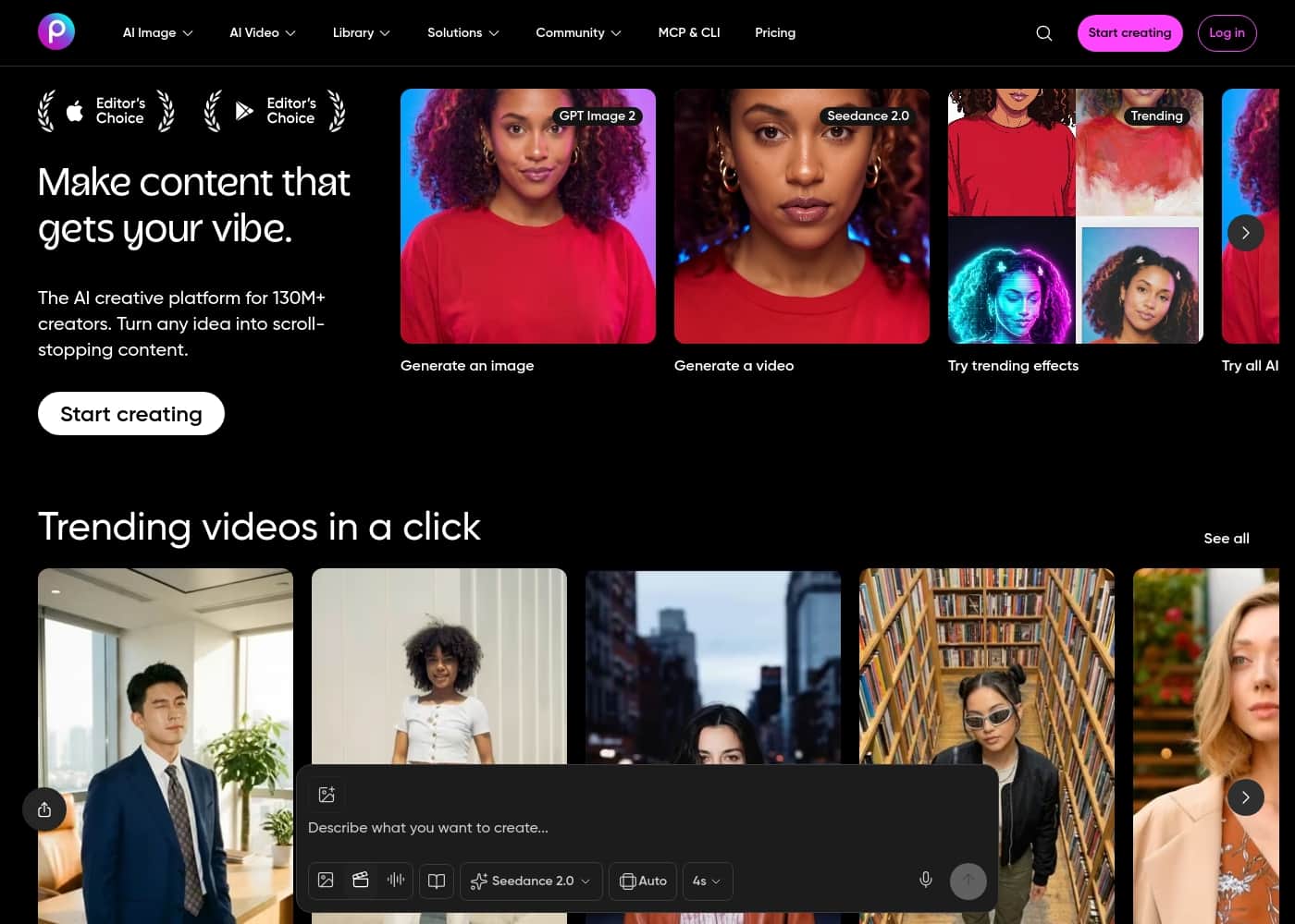 Picsart homepage screenshot