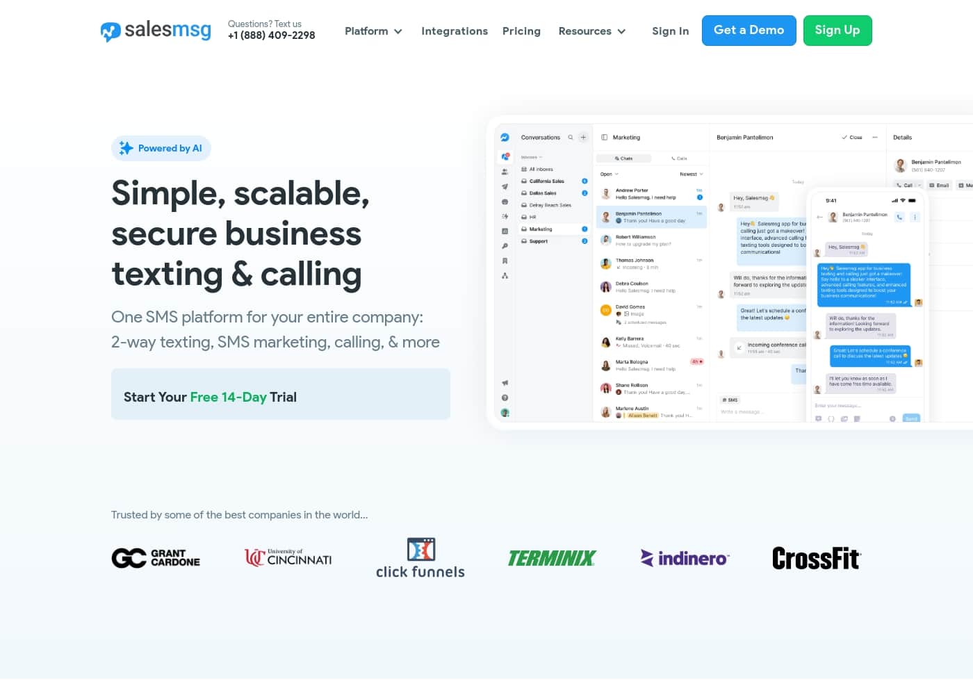 Salesmsg homepage screenshot