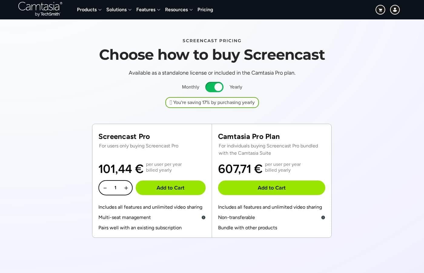 Knowmia pricing page screenshot