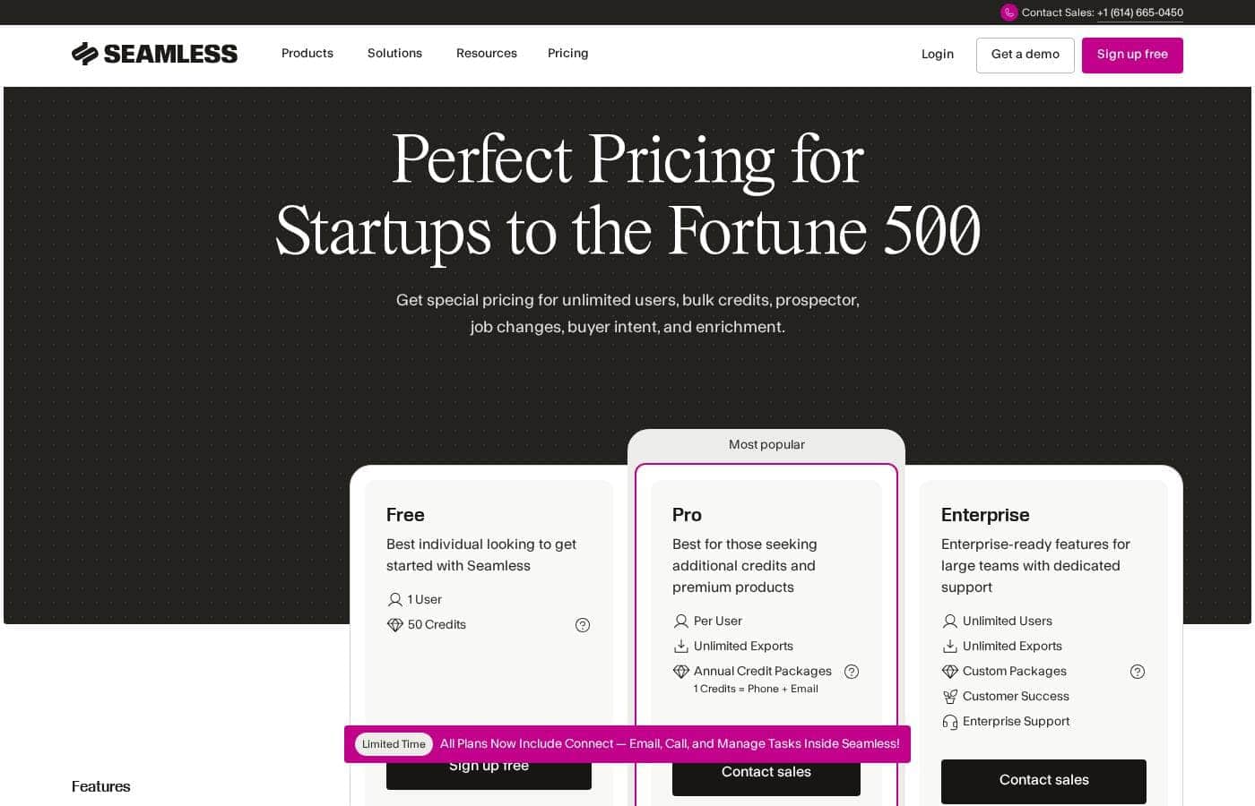 SeamlessAI pricing page screenshot