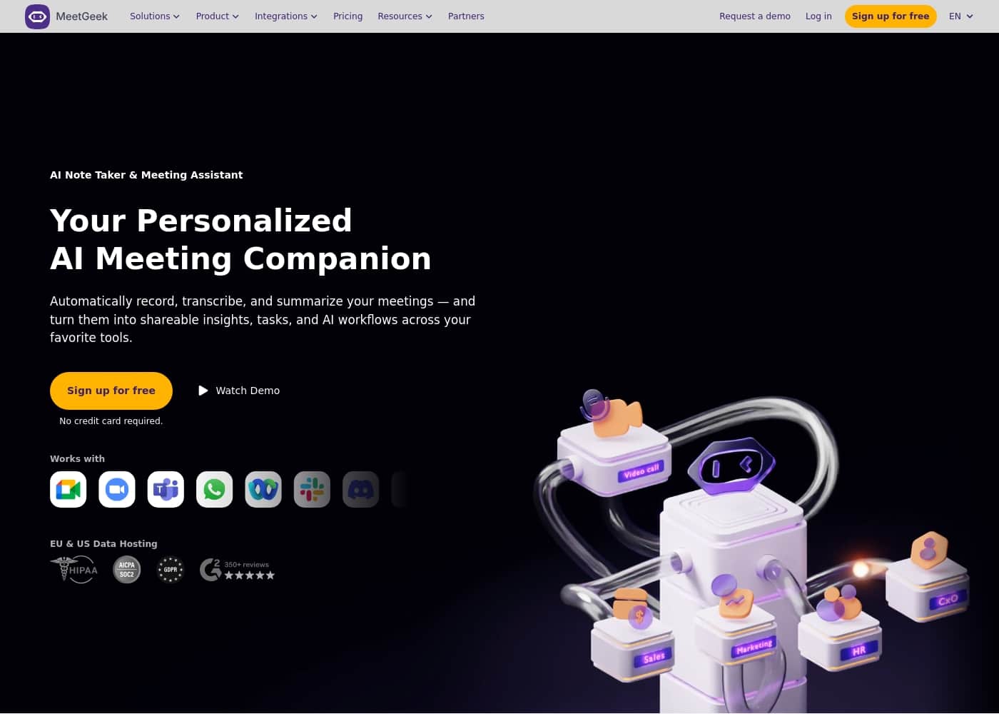 Screenshot della homepage di MeetGeek