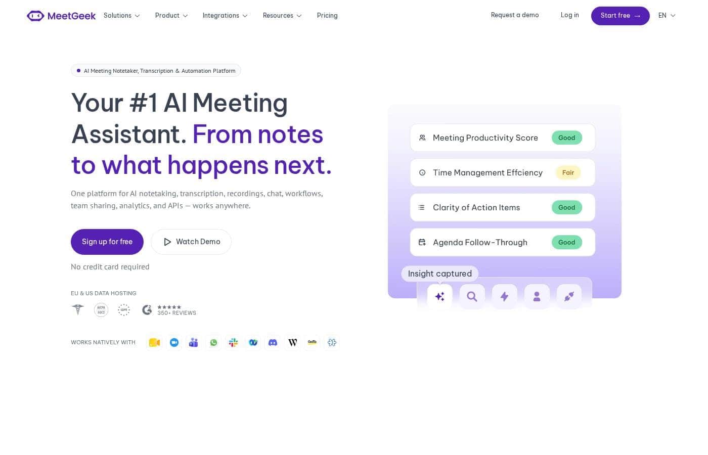 Screenshot della homepage di MeetGeek