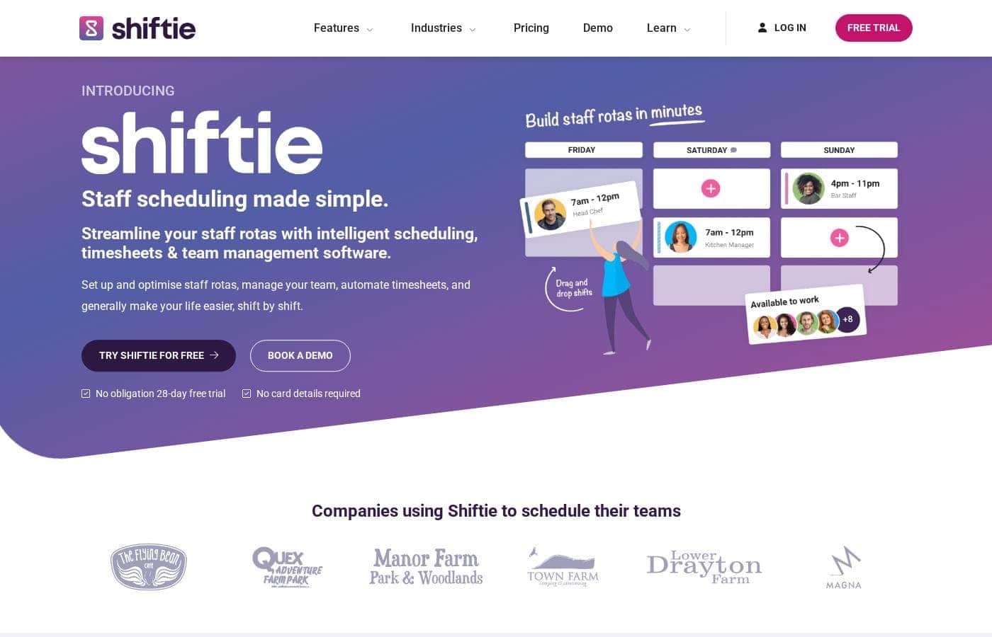 Captura de pantalla de la página de inicio de Shiftie