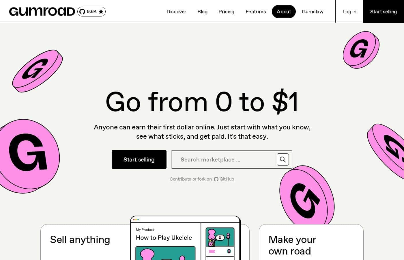 Gumroad homepage screenshot