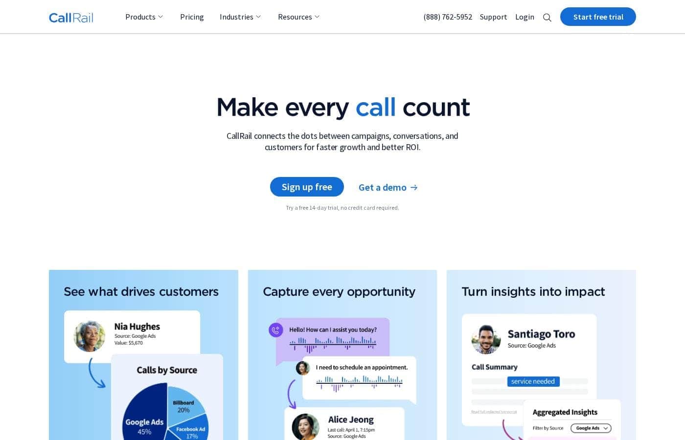 CallRail homepage screenshot