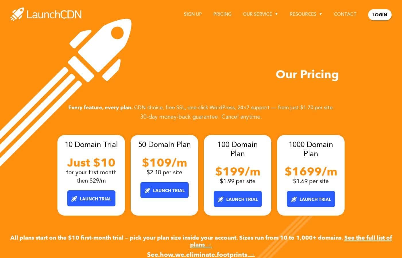 LaunchCDN pricing page screenshot