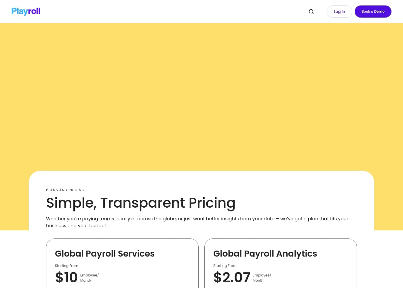Playroll pricing page screenshot