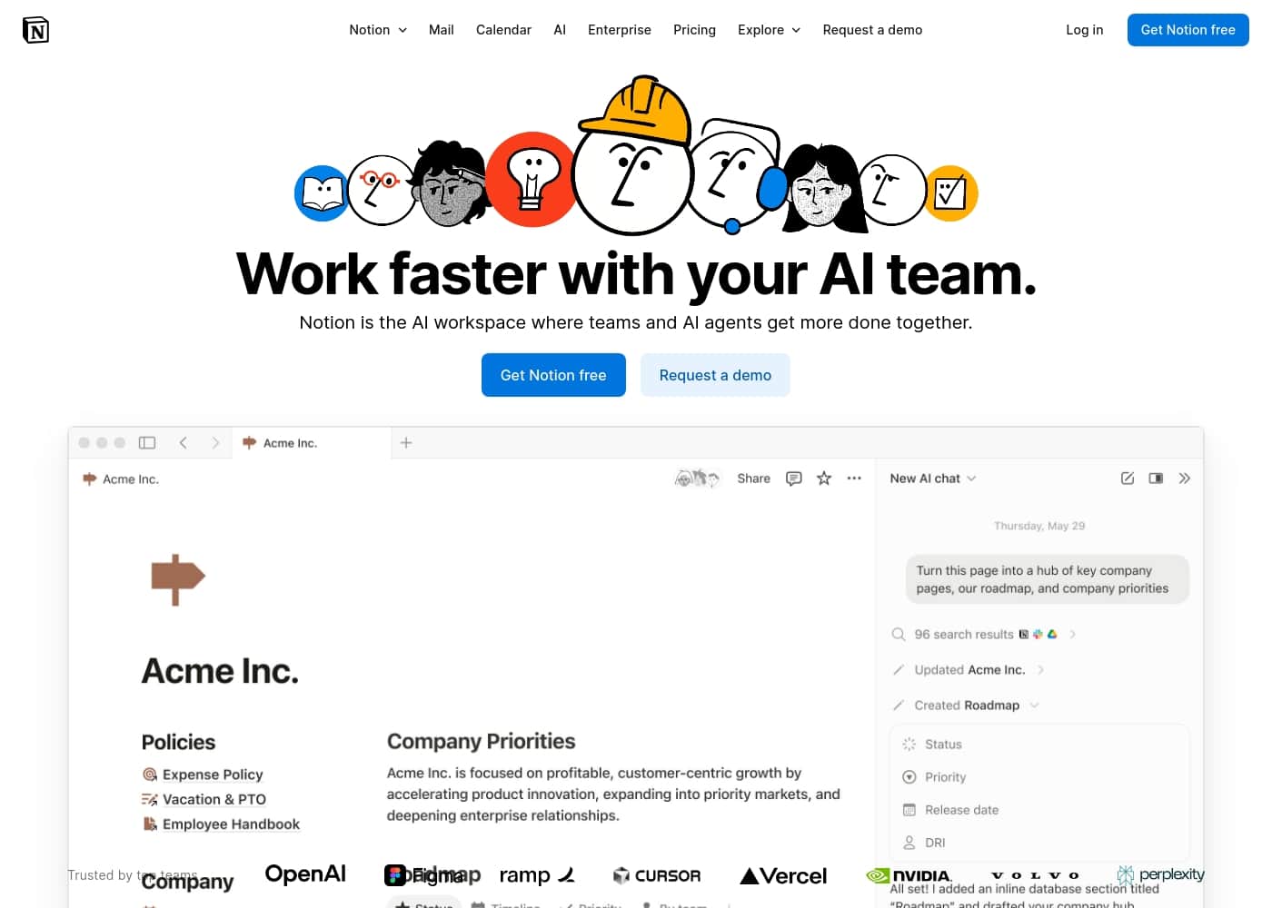 Captura de pantalla de la página de inicio de Notion