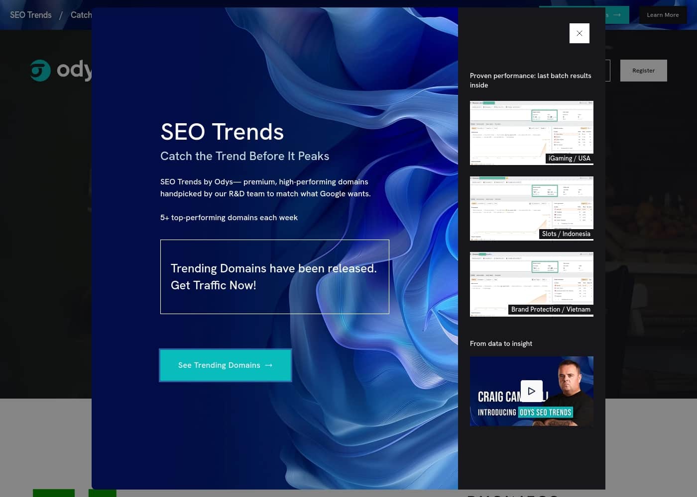 Odys homepage screenshot