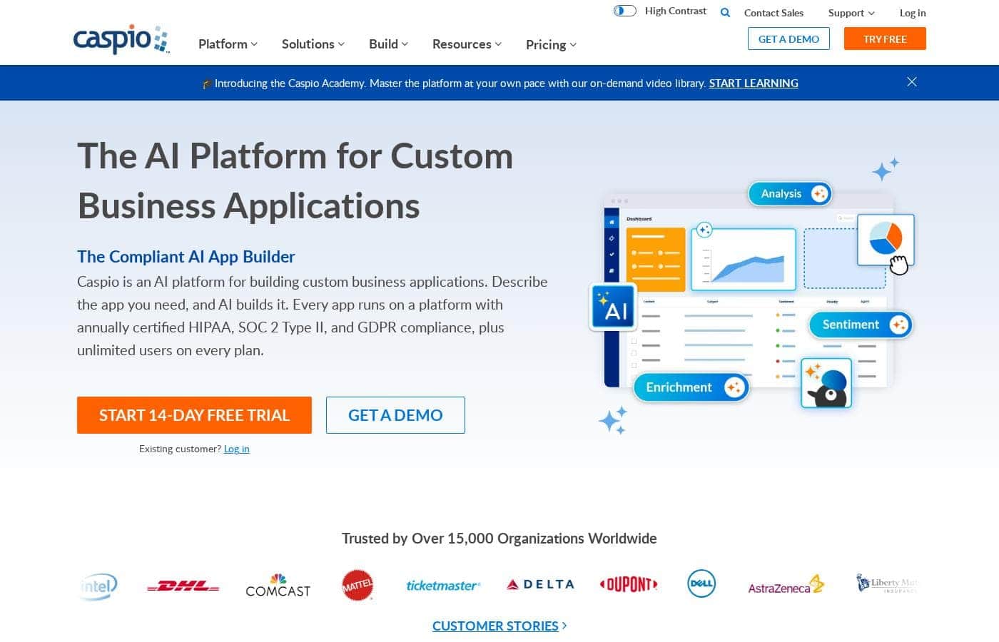 Caspio homepage screenshot