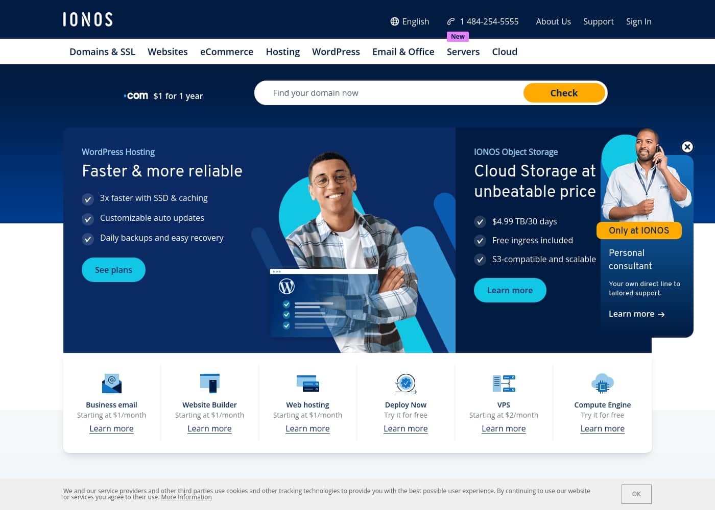 ภาพหน้าจอหลักของ IONOS