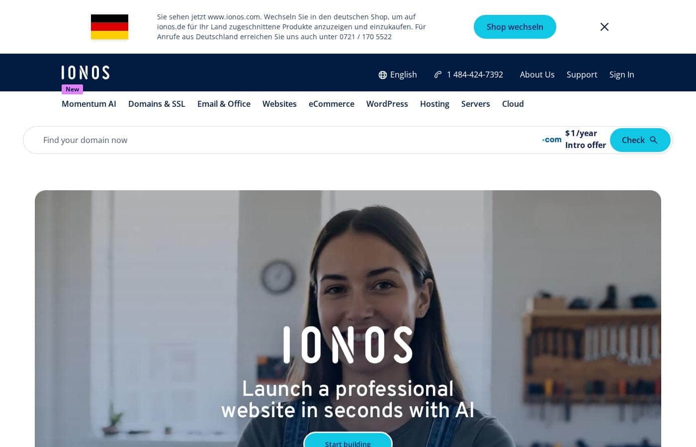 IONOS homepage screenshot