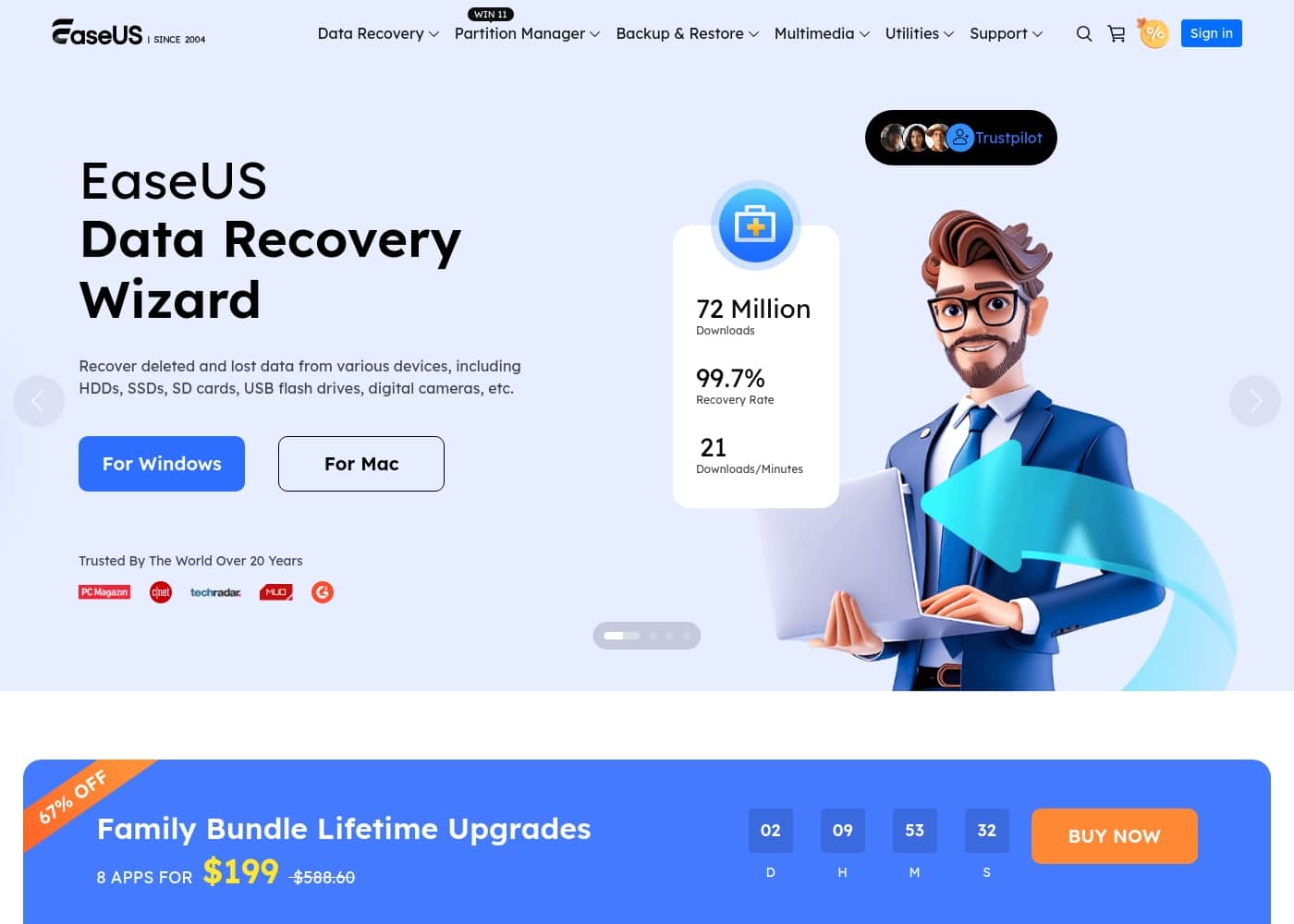 EaseUS 홈페이지 스크린샷