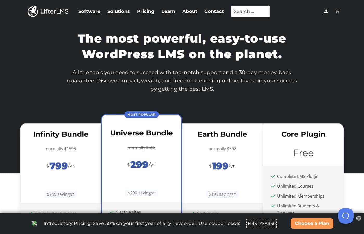 LifterLMS pricing page screenshot