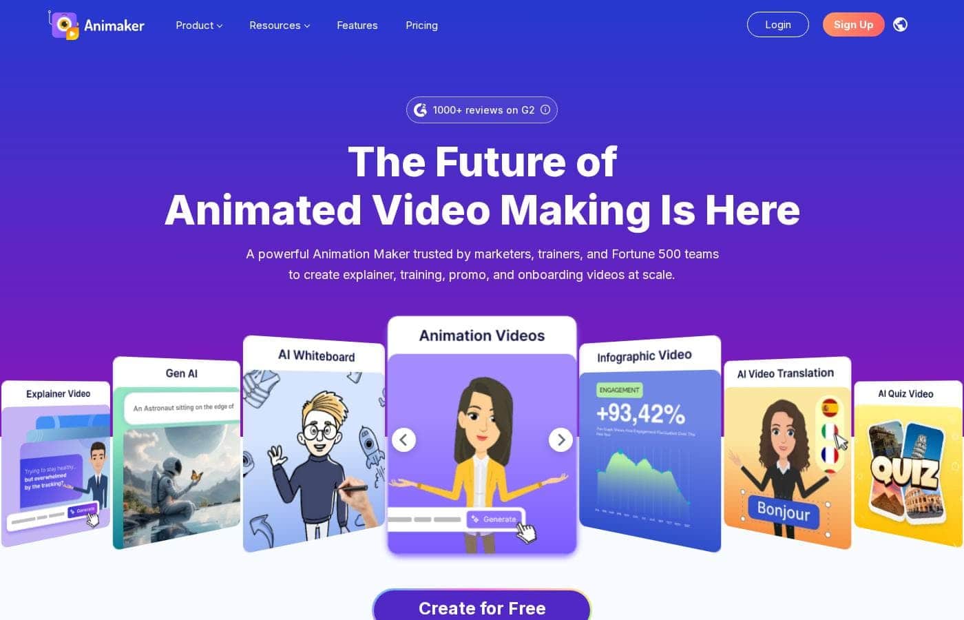 Screenshot della homepage di Animaker
