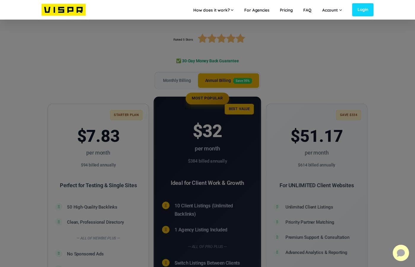 ViSPR pricing page screenshot