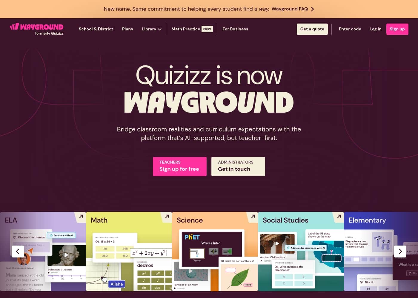ภาพหน้าจอหลักของ Quizizz