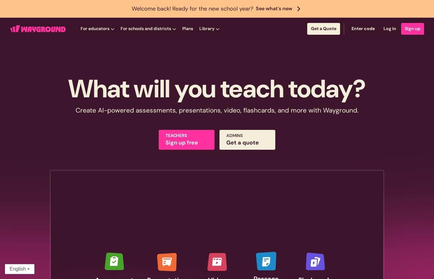 Quizizz homepage screenshot