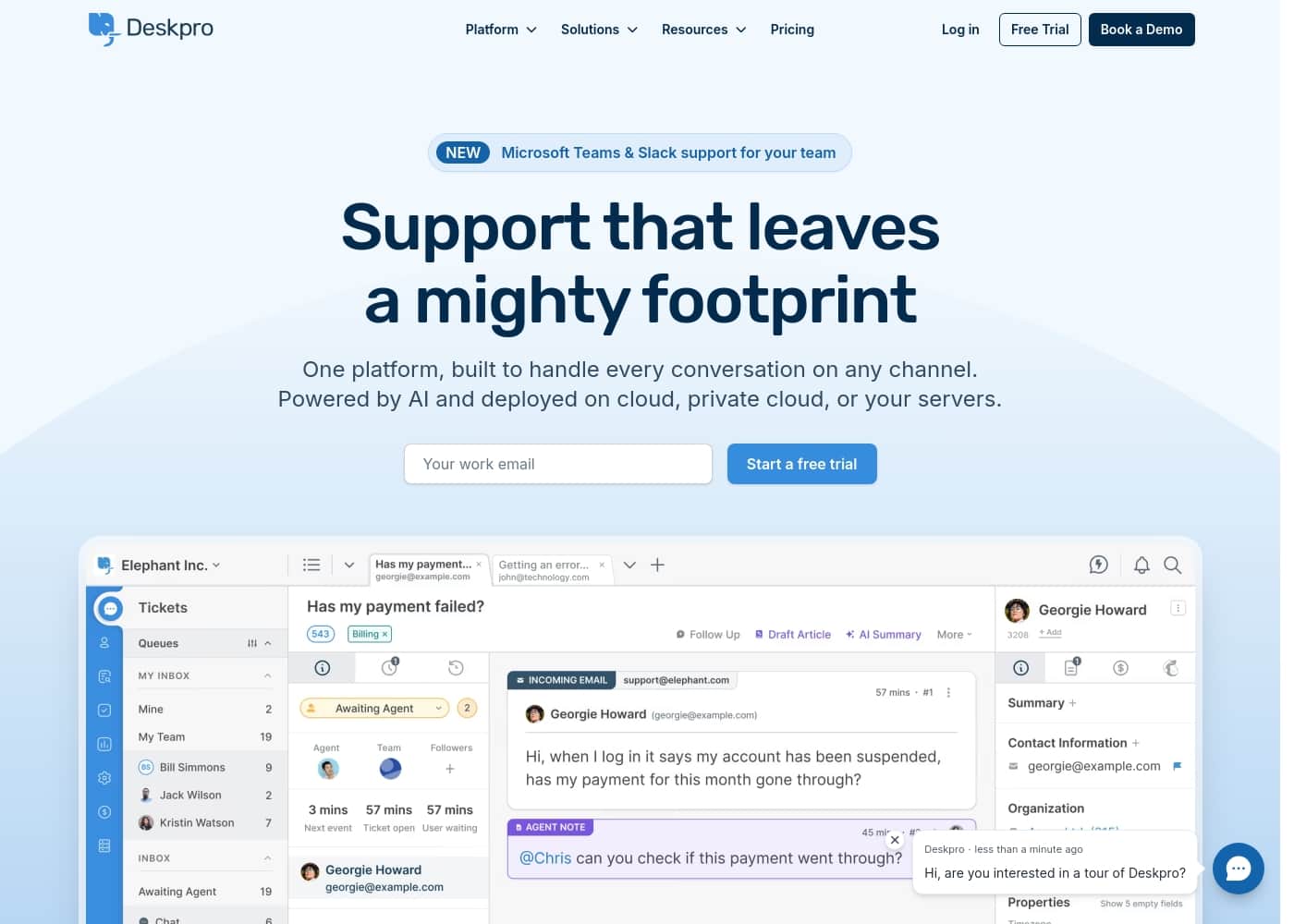 ภาพหน้าจอหลักของ Deskpro