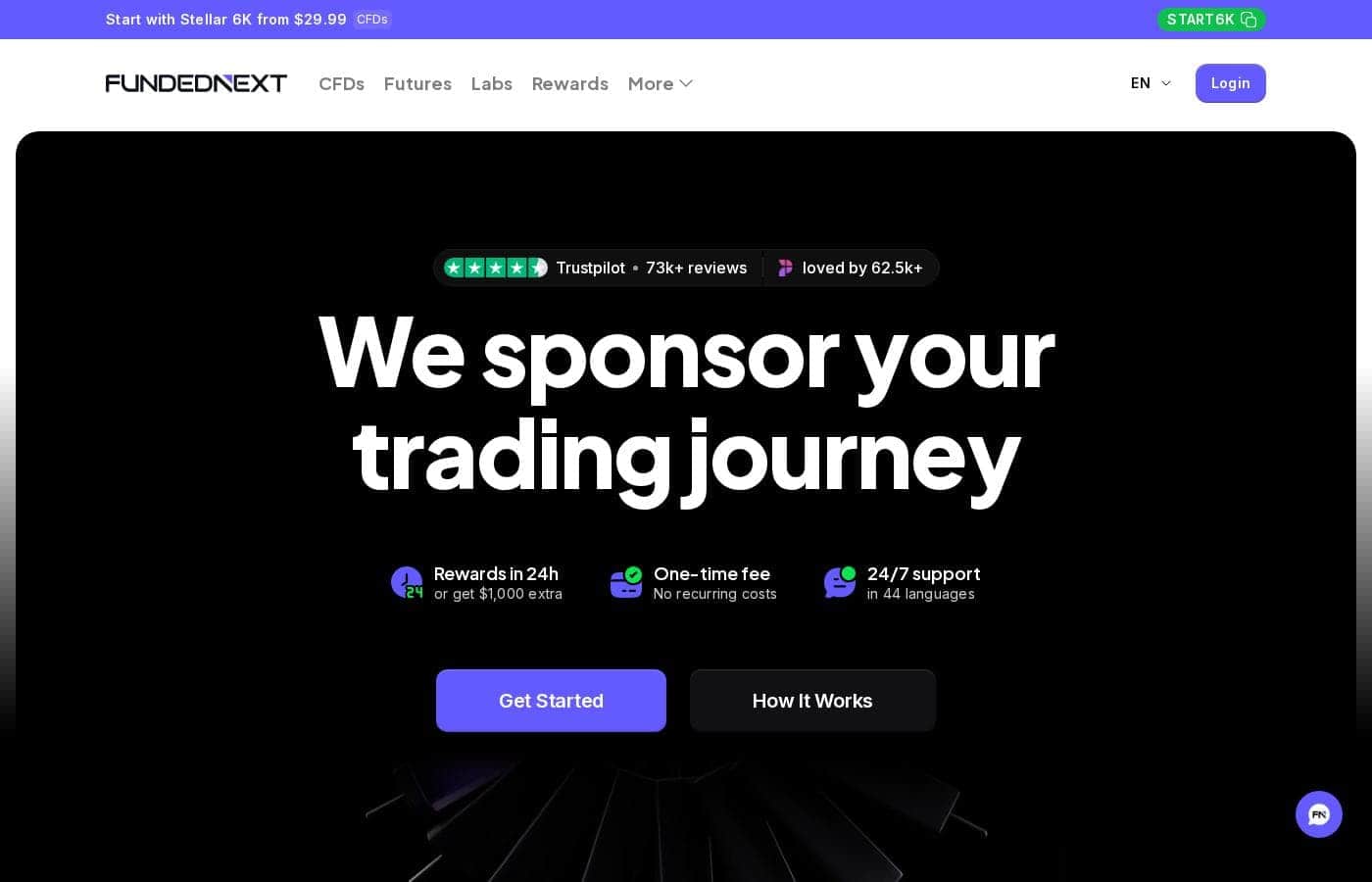 ภาพหน้าจอหน้าราคาของ FundedNext