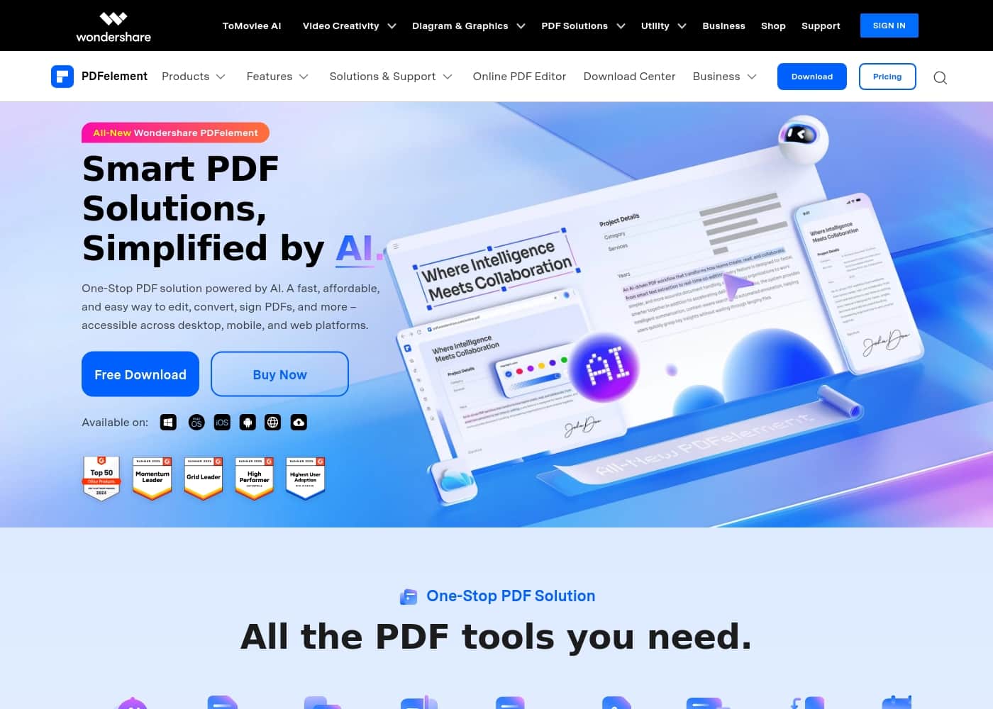 Screenshot della homepage di PDFelement