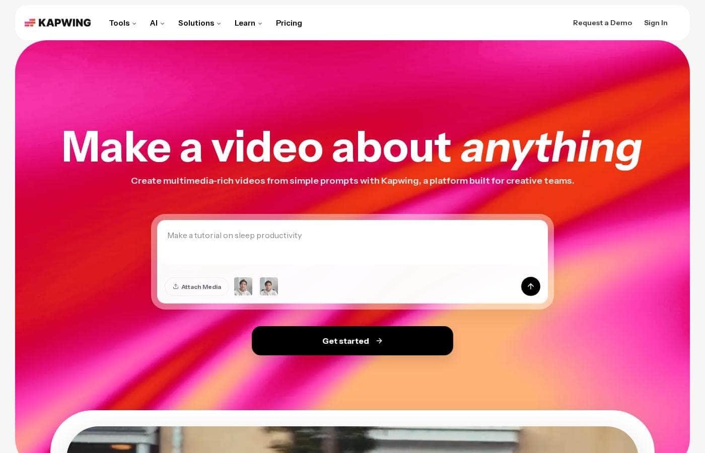 Screenshot della homepage di Kapwing