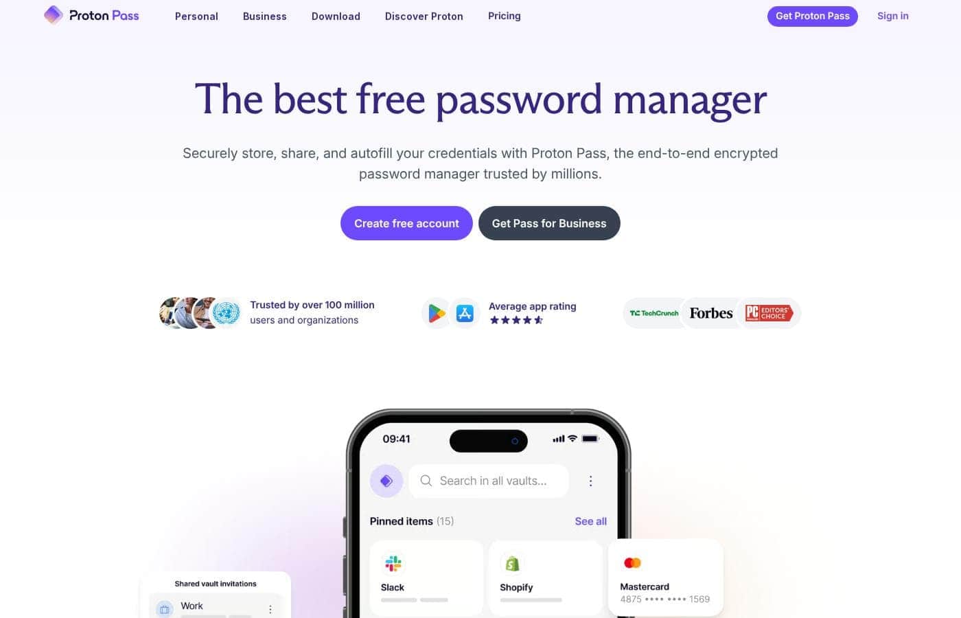 Proton Pass homepage screenshot