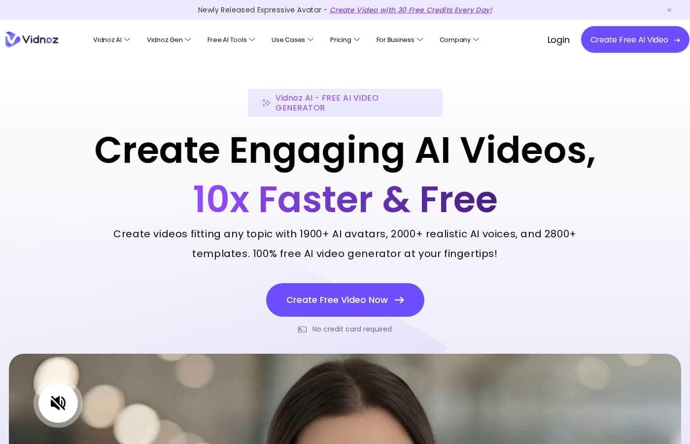 Screenshot della homepage di Vidnoz