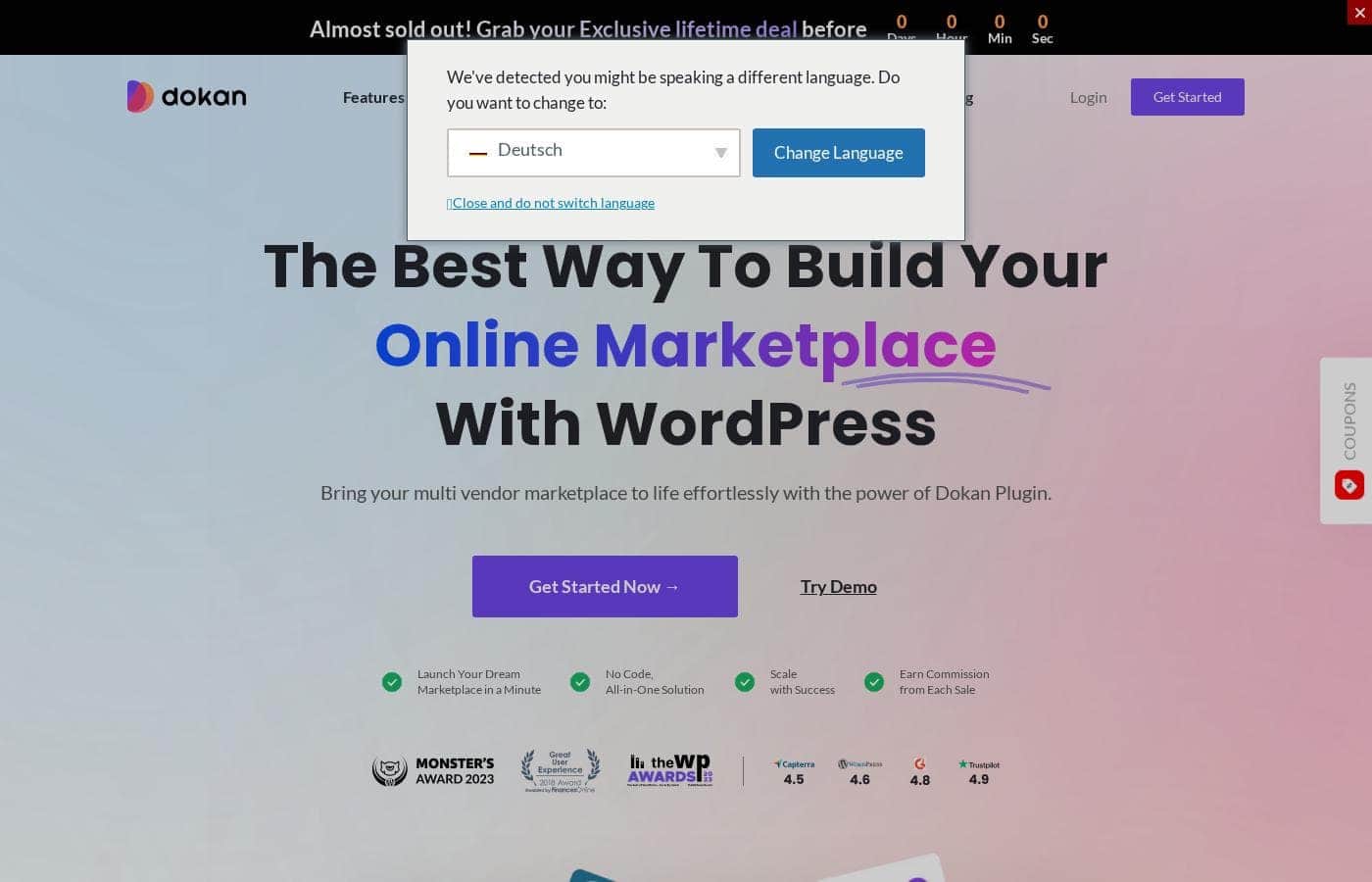 Dokan homepage screenshot