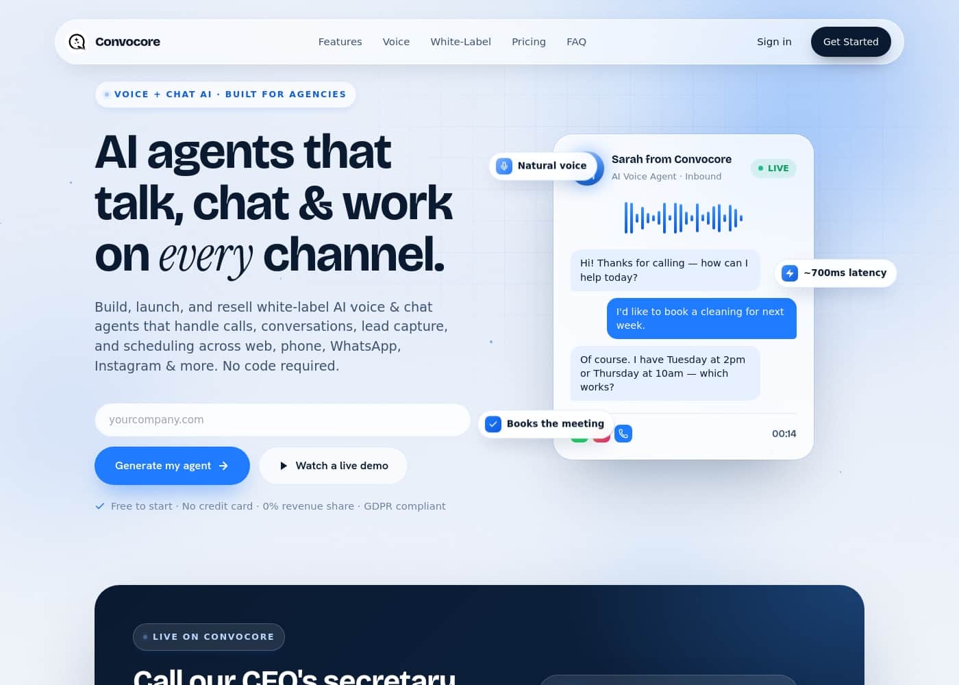 Voiceglow homepage screenshot