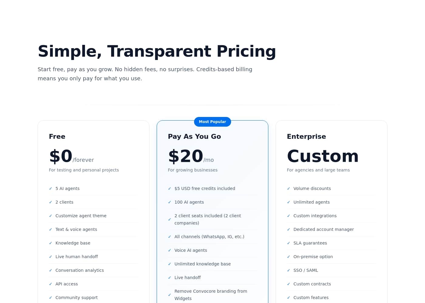 Voiceglow pricing page screenshot