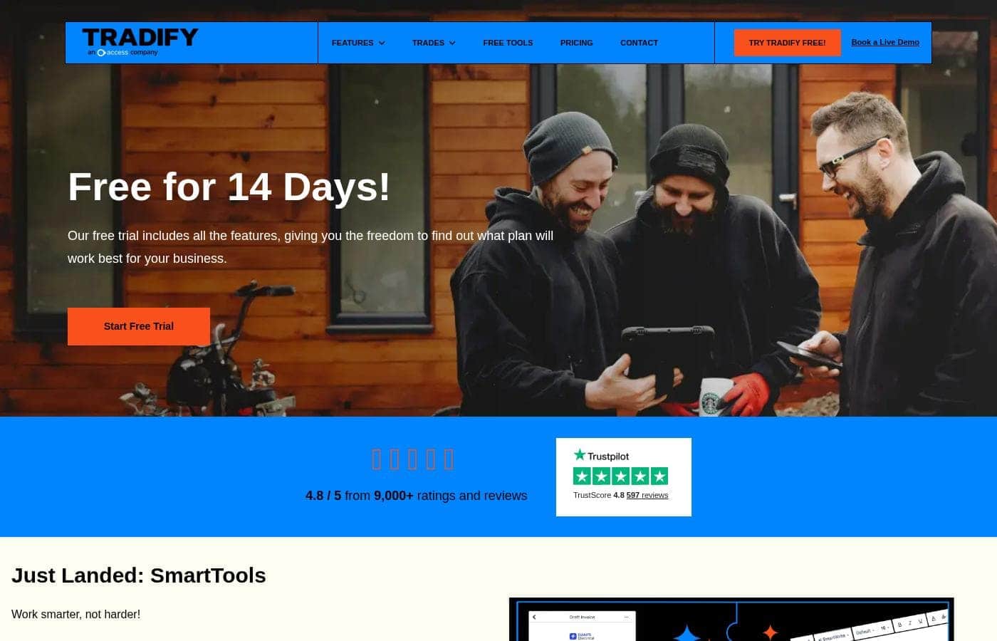 Tradify pricing page screenshot