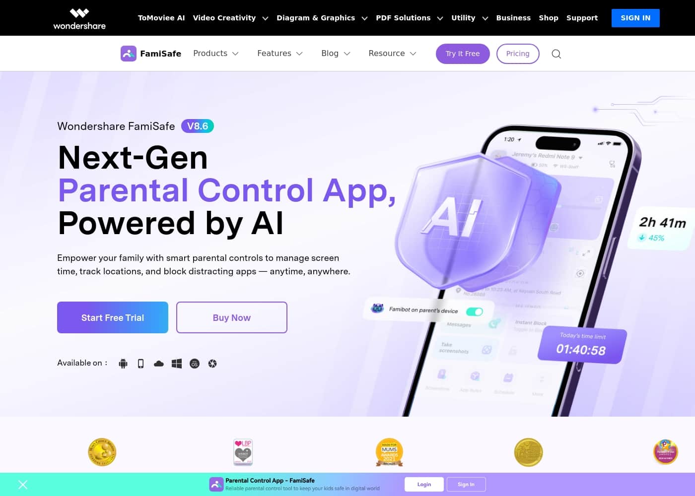 FamiSafe 홈페이지 스크린샷
