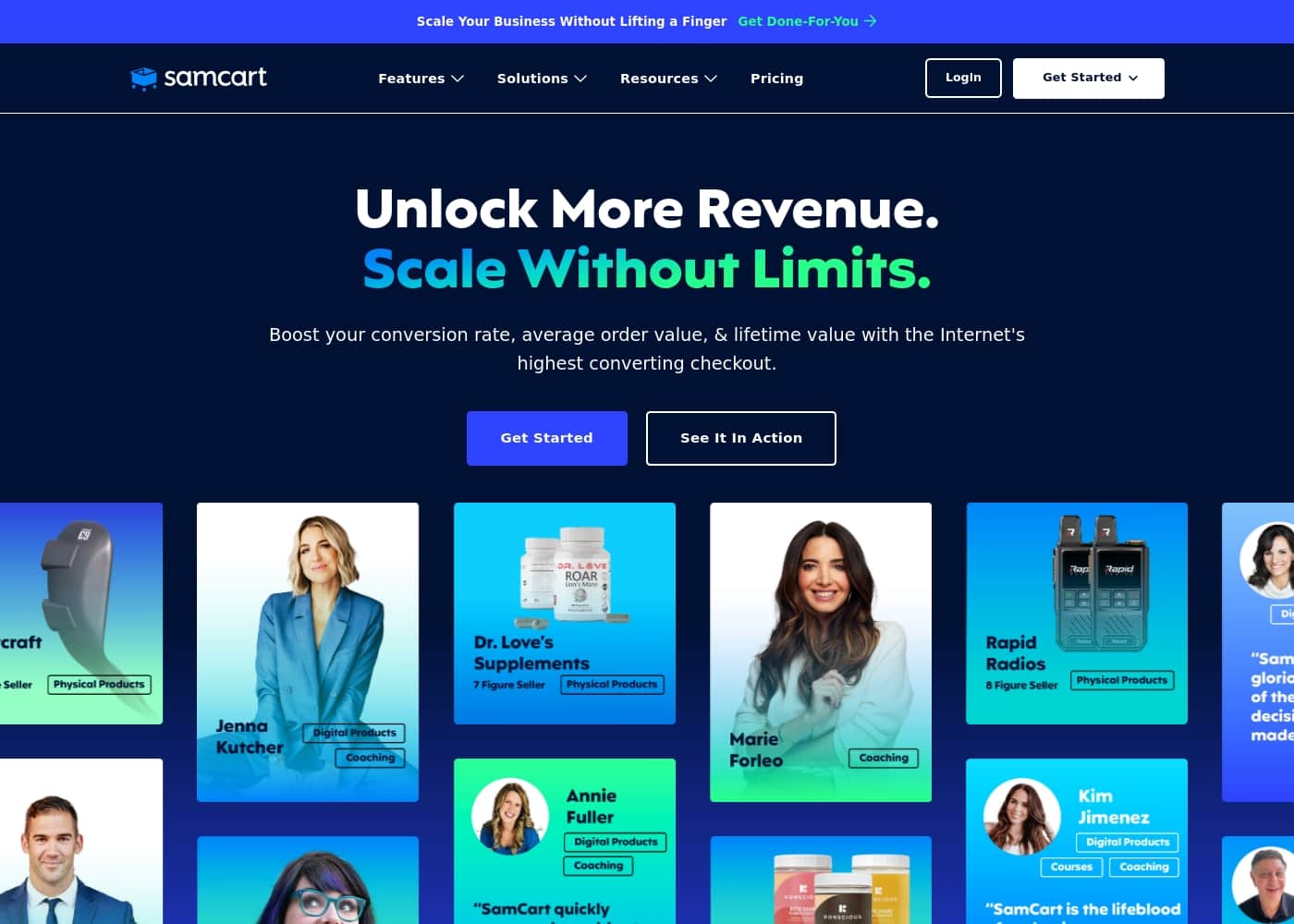 SamCart 홈페이지 스크린샷